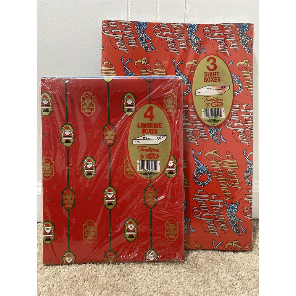 New VINTAGE 70s CLEO CHRISTMAS GIFT BOXES Lingerie Size & Shirt Size (flawed)